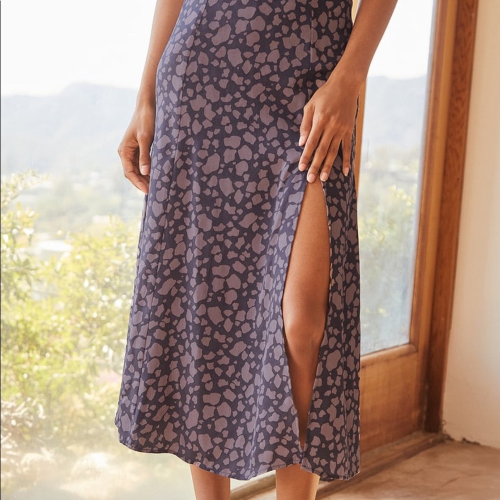 Lulu’s | Purple Animal Print Satin Midi Skirt XS